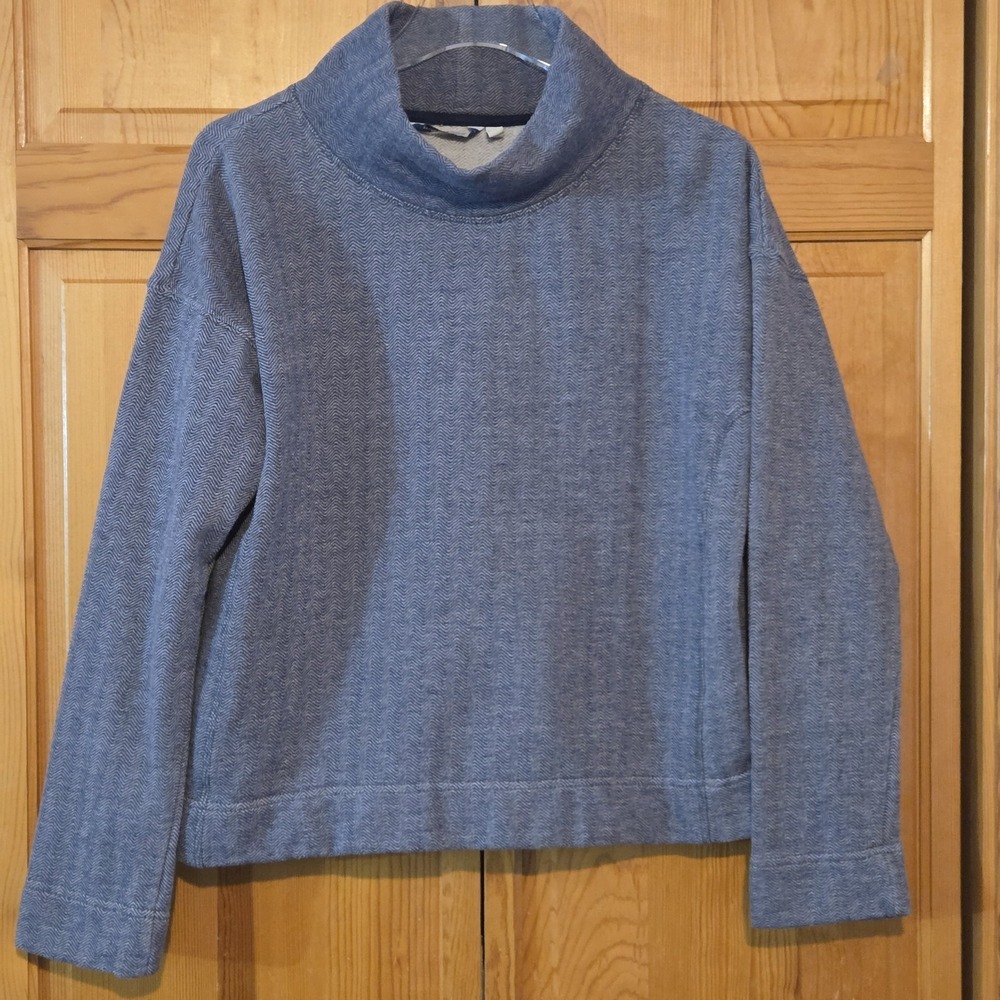 Vineyard Vines Women's M Funnel Neck Pullover Sweatshirt Blue Herringbone